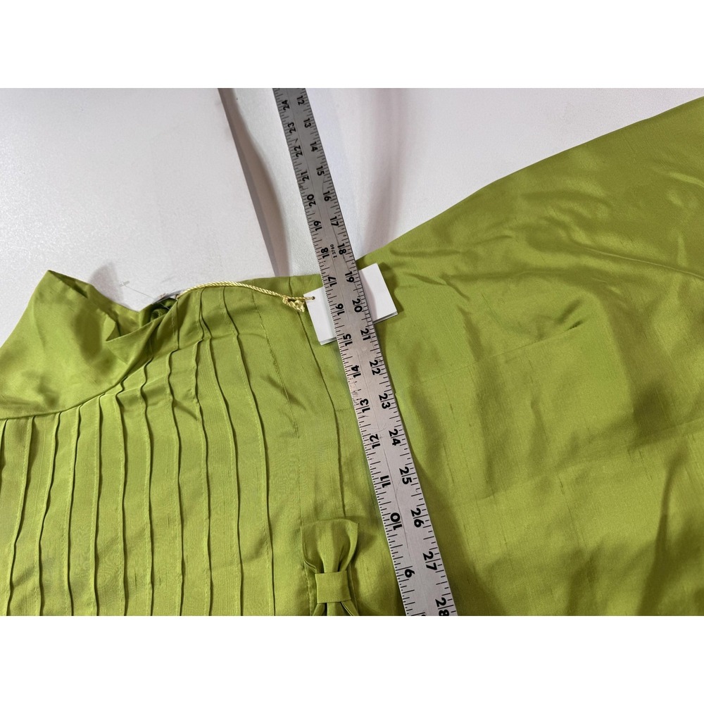 Talbots Dress Womens Petite 12 Green Silk Shantung A Line Bow Knee Length - Picture 4 of 10